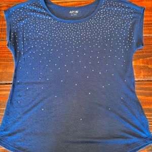 APT.9  Dark Blue Blouse with Rhinestone Detail